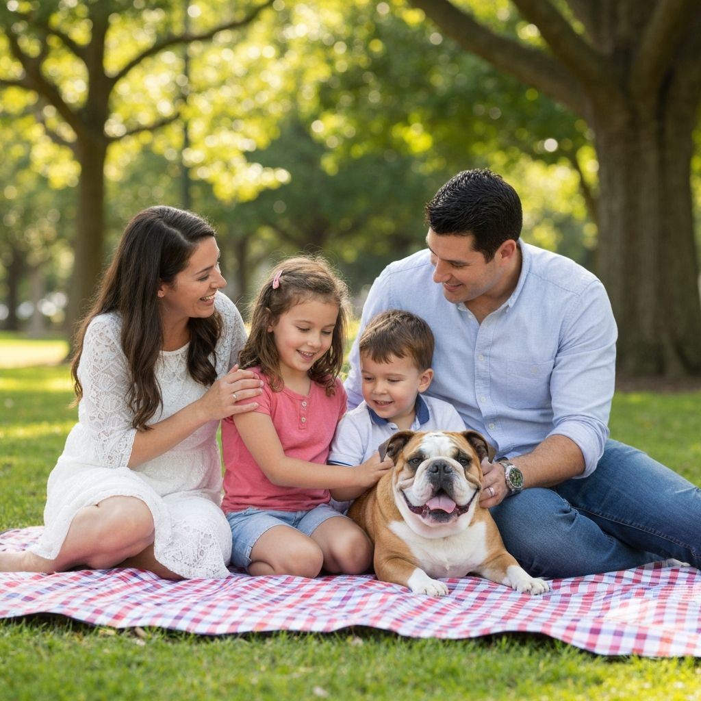 Family picnic with an English Bulldog